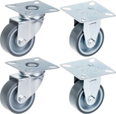 Roulettes de 50 mm (2") à bandage caoutchouc gris, pivotantes et fixes, capacité de 160 kg, lot de 4