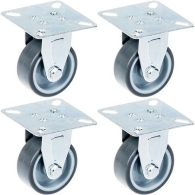 Roulettes de 50 mm (2") à bandage en caoutchouc gris, fixes, capacité de 160 kg, lot de 4
