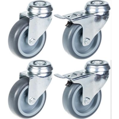 Roulettes de 75 mm (3 pouces) à bandage en caoutchouc gris, pivotantes et freinées, capacité de 240 kg, lot de 4