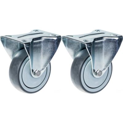Roulettes de 80 mm (3 pouces) à bandage en caoutchouc gris, fixes et robustes, capacité de charge de 160 kg, lot de 2