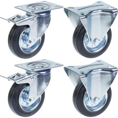 Roulettes en caoutchouc de 100 mm (4 pouces), avec frein et roulettes fixes, capacité de charge élevée de 360 kg, lot de 4