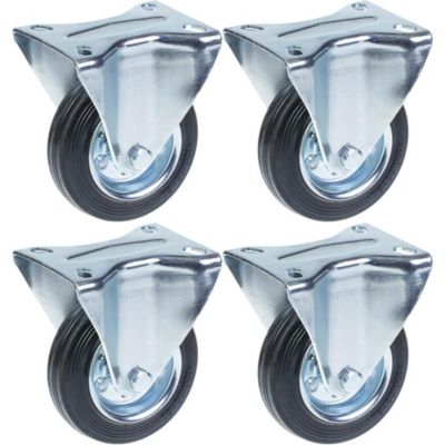 Roulettes en caoutchouc de 100 mm (4 pouces), fixes, très résistantes, capacité de charge de 360 kg, lot de 4