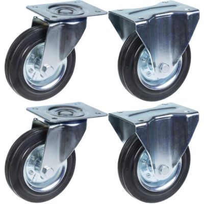 Roulettes en caoutchouc de 160 mm (6 pouces), pivotantes et fixes, capacité de charge élevée (600 kg), lot de 4
