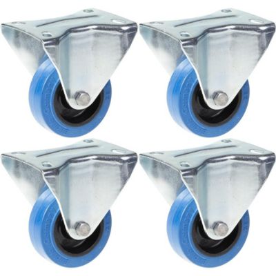 Roulettes fixes de 80 mm (3 pouces) en caoutchouc bleu, très résistantes, capacité de charge de 560 kg, lot de 4