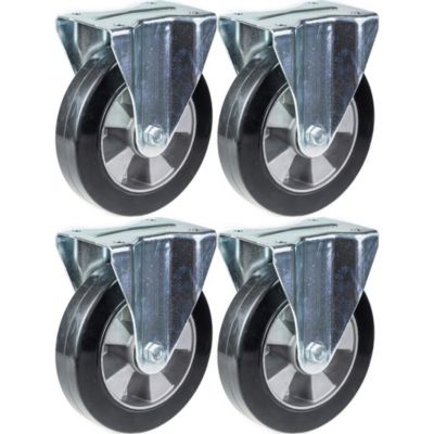 Roulettes fixes en caoutchouc noir de 152 mm (6 pouces), robustes, capacité de charge de 1 320 kg, lot de 4