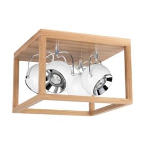 Roy Plafonnier Incl.4xLED GU10 5W Chêne huilé/Métal Blanc