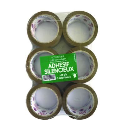 Ruban adhésif de fermeture pour carton - Polypropylène Havane - 50 mm x 66 m - Lot de 6 - Déroulement silencieux