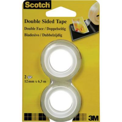 Ruban adhésif double-face Scotch 665 transparent 6,3 m x 12 mm, pack de 2