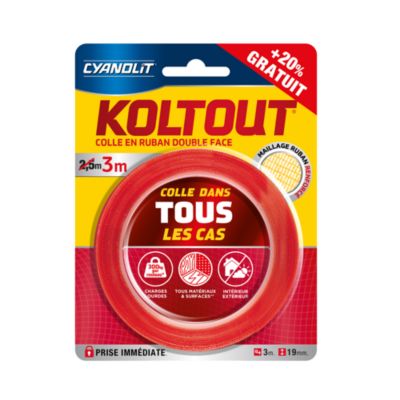 Ruban adhésif double face Cyanolit Koltout 3 m x 19 mm + 20%