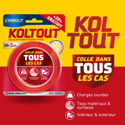 Ruban adhésif double face Cyanolit Koltout 3 m x 19 mm + 20%