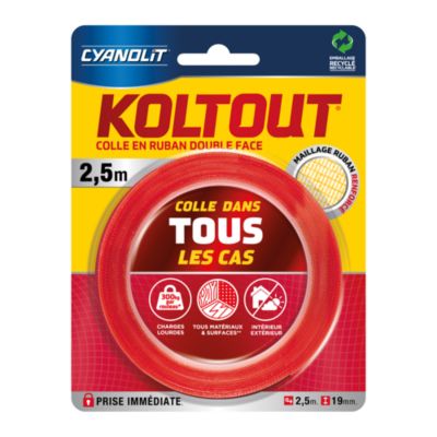 Ruban adhésif double face Cyanolit Koltout Express 2,5 m x 19 mm
