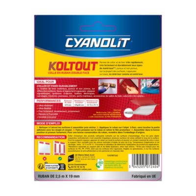 Ruban adhésif double face Cyanolit Koltout Express 2,5 m x 19 mm