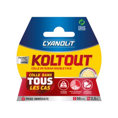 Ruban adhésif double face Cyanolit Koltout maxi 2,5 m x 49 mm