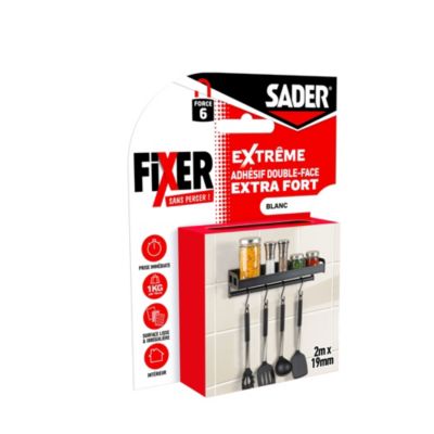 Ruban adhésif double face extra fort blanc 2 m x 19 mm Sader Extrême