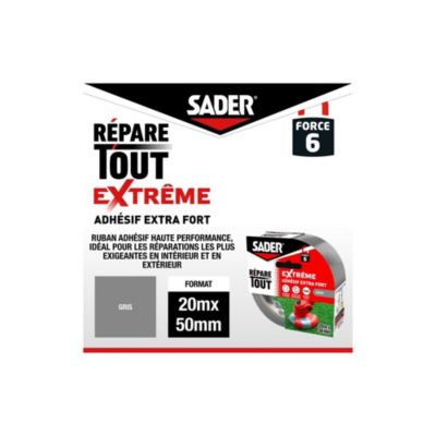 Ruban adhésif extra fort gris 20 m x 50 mm Sader Répare Tout Extrême
