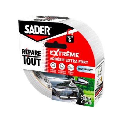 Ruban adhésif extra fort transparent 20 m x 50 mm Sader Répare Tout Extrême