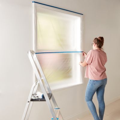 Film De Protection Peinture Avec Ruban Adhésif - 4 Rouleaux 180cm X 20m - PVC Translucide - Pour Meubles, Murs, Voitures - 8
