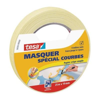Ruban de protection peinture en papier crêpé souple spécial courbes - TESA - 25m x 19mm