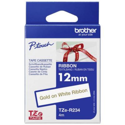 Ruban encreur textile TZe-R234 12 mm x 4 m - blanc avec texte doré