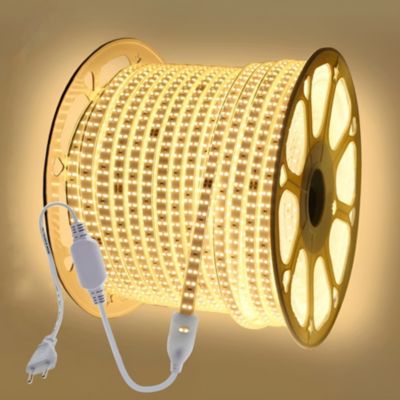 RUBAN LED CHANTIER IP67 230V 11W/M 50M Double Rangée 2835 silicone Étanche Blanc Chaud 3000K