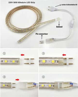 RUBAN LED CHANTIER IP67 230V 15W/M 50M Bandeau Leds sécable 2835 silicone Etanche Blanc Froid 6000K