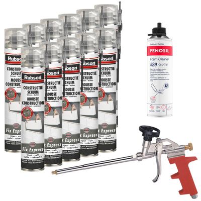 RUBSON Pack 11 Mousses construction 750ml Fix Express + Nettoyant FoamCleaner 929 500ml Penosil + Pistolet