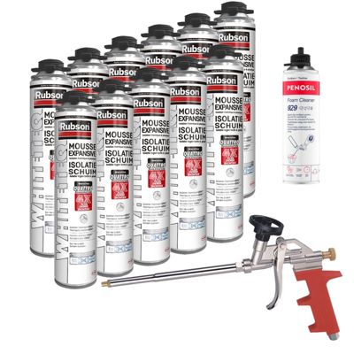 RUBSON Pack de 11 Mousses Expansives WhiteTeq Pistolable 750ml + Nettoyant FoamCleaner 929 500ml Penosil + Pistolet