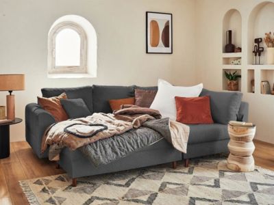 Rune - canapé d'angle droit - 4 places - avec pouf d'appoint - en tissu bouclette - Lisa Design