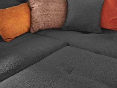 Rune - canapé d'angle droit - 4 places - avec pouf d'appoint - en tissu bouclette - Lisa Design