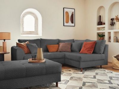 Rune - canapé d'angle droit - 4 places - avec pouf d'appoint - en tissu bouclette - Lisa Design