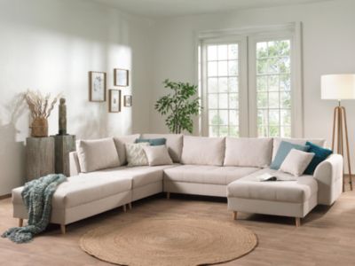 Rune - canapé panoramique avec pouf d'appoint - 7 places - style scandinave - gauche - Lisa Design