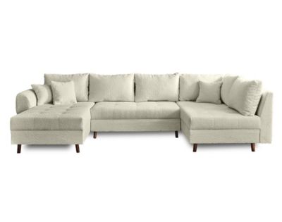 Rune - canapé panoramique d'angle droit - 7 places - avec pouf d'appoint - en tissu bouclette - Lisa Design
