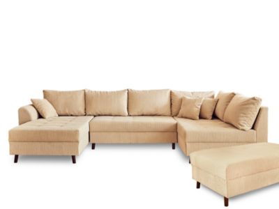 Rune - canapé panoramique d'angle droit - 7 places - avec pouf d'appoint - en velours côtelé - Lisa Design
