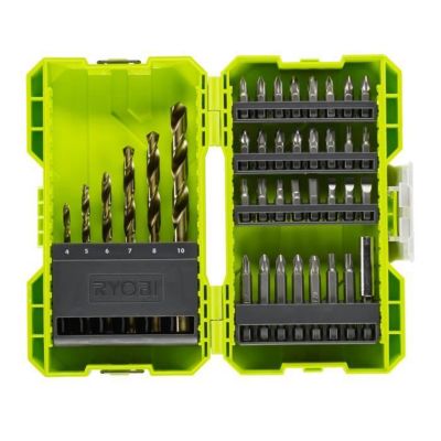 RYOBI - Coffret empilable 38 accessoires mixtes perçage - vissage : 6 forets HSS + embouts & 1 por