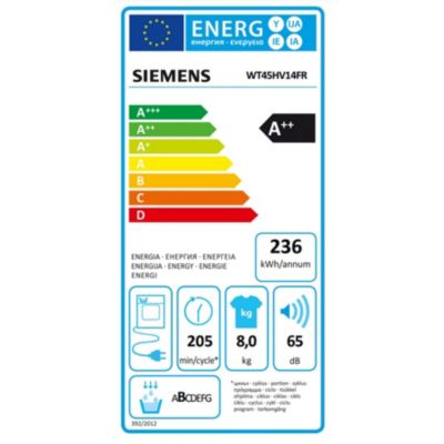 Sèche-linge pompe à chaleur à condensation 60cm 8kg Siemens WT45HV14FR