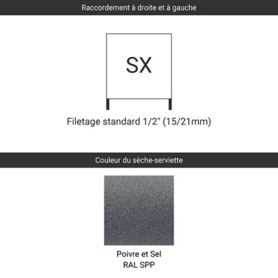 Sèche-serviette eau chaude gris de 600mm de haut et 500mm de large - 248 Watt - ZIG600/500SXSPP