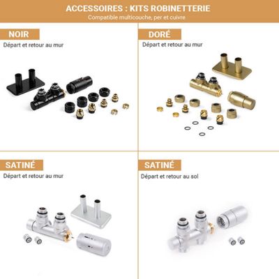 Sèche-serviette eau chaude noir de 360mm de haut et 1140mm de large - 416 Watt - ANG360/1140HYPN