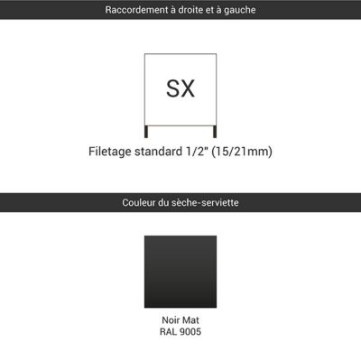 Sèche-serviette eau chaude noir de 655mm de haut et 500mm de large - 460 Watt - WAR655/500TBSXN