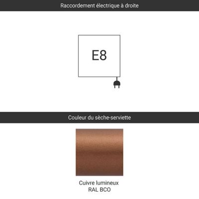 Sèche-serviette électrique cuivre lumineux de 510mm de haut et 400mm de large - 200 Watt - VIP510/400E8BCO