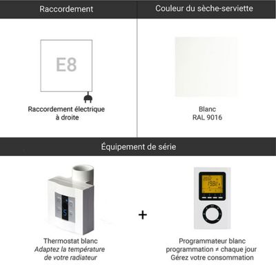 Sèche-serviette électrique programmable blanc - HxL 670x300 mm - 200 Watt - VIV670/300E8BP