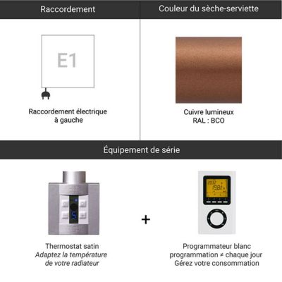 Sèche-serviette électrique programmable cuivré - HxL 960x200mm - 200 Watt - EAS960/200E1BCOP