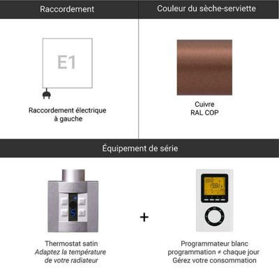 Sèche-serviette électrique programmable cuivré - HxL 960x200mm - 200 Watt - EAS960/200E1COPP