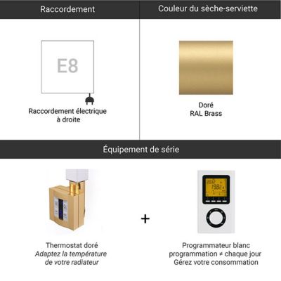 Sèche-serviette électrique programmable doré - HxL 640x200 mm - 120 Watt - EAS640/200E8BRAP