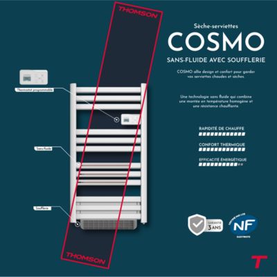 Sèche-serviette électrique sans fluide connecté WiFi avec soufflerie 500 + 1000W Thomson COSMO blanc
