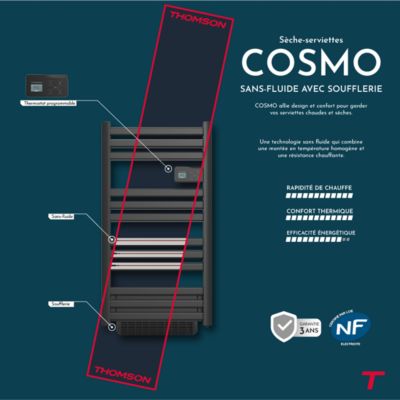 Sèche-serviette électrique sans fluide connecté WiFi avec soufflerie 500 + 1000W Thomson COSMO noir