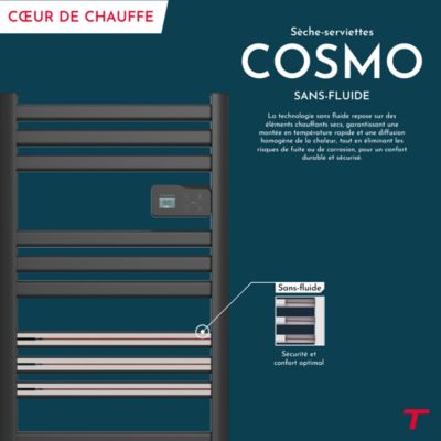 Sèche-serviette électrique sans fluide connecté WiFi avec soufflerie 500 + 1000W Thomson COSMO noir