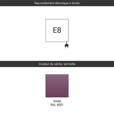Sèche-serviette électrique violet de 600mm de haut et 500mm de large - 300 Watt - ZIG600/500E84001