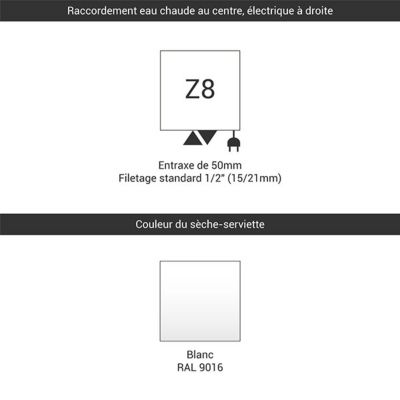 Sèche-serviette mixte blanc de 835mm de haut et 500mm de large. - 332 Watt - ZIG835/500Z8B