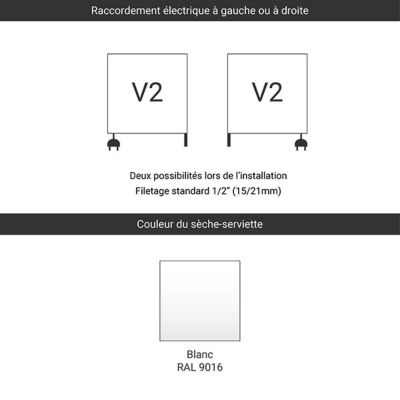 Sèche-serviette mixte blanc de 880mm de haut et 400mm de large - 270 Watt - DIA880/400V2B