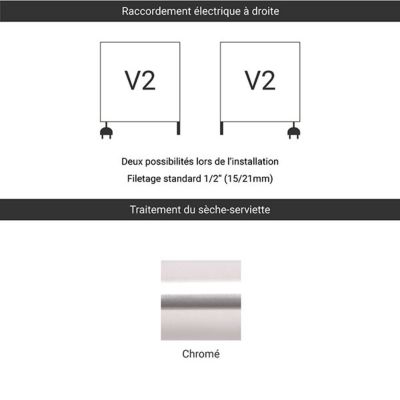 Sèche-serviette mixte chromé de 786mm de haut / 400mm de large - 229 Watt - DOM786/400V2CRO